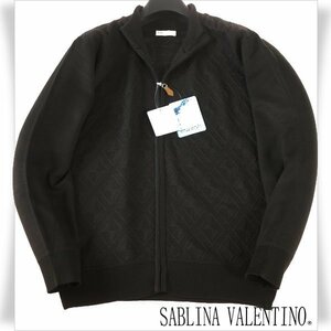 新品1円～★SABLINA VALENTINO サブリナヴァレンティノ メンズ 秋冬 長袖 ジップアップニット L 黒 織柄 イタリアブランド ◆3765◆