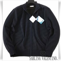 新品1円～★SABLINA VALENTINO サブリナヴァレンティノ メンズ 秋冬 長袖 ジップアップニット M ネイビー 織柄 イタリアブランド ◆3756◆_画像1