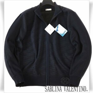 新品1円～★SABLINA VALENTINO サブリナヴァレンティノ メンズ 秋冬 長袖 ジップアップニット M ネイビー 織柄 イタリアブランド ◆3756◆