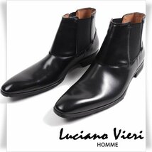 新品1円～★定価1.9万 Luciano Vieri ルチアーノ ヴィエリ 日本製 牛革レザーサイドゴアブーツ LL 28.0-28.5cm EEE 黒 百貨店◆4250◆_画像1