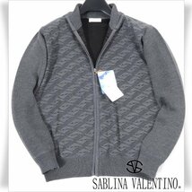 新品1円～★SABLINA VALENTINO サブリナヴァレンティノ メンズ 秋冬 長袖 ジップアップニット M グレー 織柄 イタリアブランド ◆4298◆_画像1