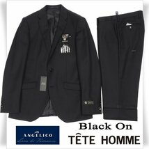 新品1円～★定価7.5万 Black On TETE HOMME テットオム イタリア生地 ANGELICO アンジェリコ ウール毛100％ ブラックスーツ 96Y7◆4661◆_画像1