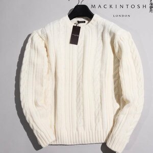 新品1円～★定価4.9万 MACKINTOSH LONDON マッキントッシュ ロンドン メンズ 長袖 ウール毛100％ ローゲージケーブルニット L 白◆4750◆