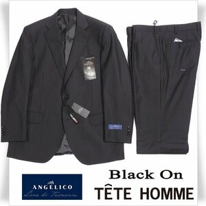 新品1円～★定価7.5万 Black On TETE HOMME テットオム イタリア生地 ANGELICO アンジェリコ ウール毛100％ 2Bスーツ102BB6 黒 ◆4956◆