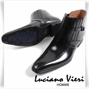 新品1円～★定価1.9万 Luciano Vieri ルチアーノ ヴィエリ 日本製 牛革レザーサイドベルトブーツ S 25.0-25.5cm EEE 黒 百貨店 ◆4992◆