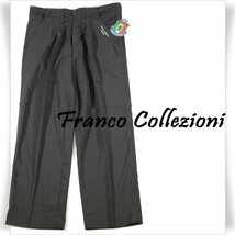 新品1円～★Franco Collezioni フランコ コレツィオーニ メンズ ストレッチスラックスパンツ 85-91cm ツータック 黒 刺繍 ◆5295◆_画像1