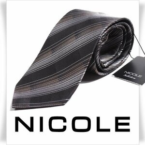 新品1円～★ニコル セレクション NICOLE selection メンズ シルク絹100% ネクタイ ストライプ ブラック 黒 正規店本物 ◆5400◆