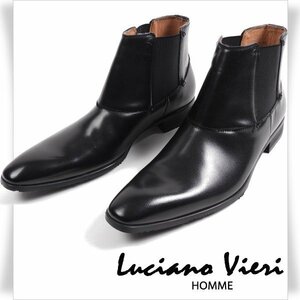 新品1円～★定価1.9万 Luciano Vieri ルチアーノ ヴィエリ 日本製 牛革レザーサイドゴアブーツ S 25.0-25.5cm EEE 黒 百貨店 ◆5459◆