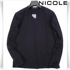 新品1円～★ニコル セレクション NICOLE selection メンズ ストレッチ 長袖 Vネック デザインカットソー 50 LL ネイビー 本物◆5664◆