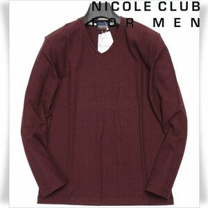 新品1円～★ニコルクラブフォーメン NICOLE CLUB FOR MEN 秋冬 長袖 ブロックリンクス長袖カットソー 48 L ボルドー ◆5660◆