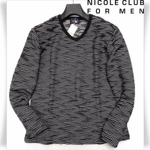 新品1円～★ニコルクラブフォーメン NICOLE CLUB FOR MEN 秋冬 長袖 ウェーブブリスタージャカードＶネックプルオーバー 48 L ◆5667◆