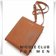 新品1円～★ニコルクラブフォーメン NICOLE CLUB FOR MEN レザー ミニスクエアショルダーBAG バッグ ブラウン 軽量 ◆5678◆_画像1