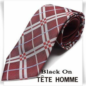 新品1円～★Black On TETE HOMME テットオム シルク絹100％ ネクタイ チェック ボルドー 正規店本物◆5785◆