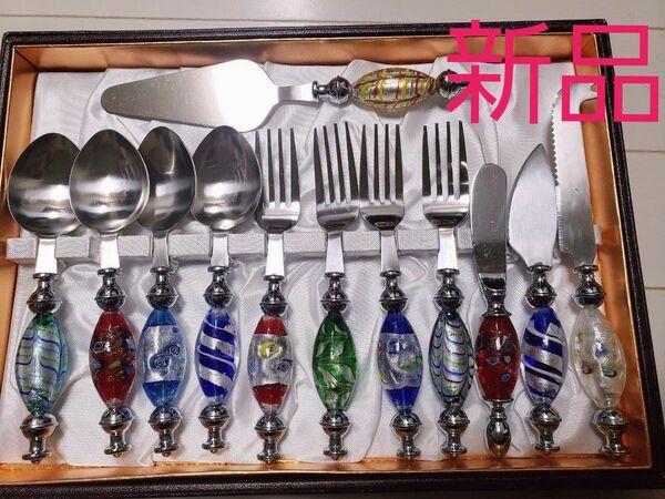 12本セット 新品 クリスマス テーブルコーディネート キラキラ ぷっくり イタリアベネチアンガラス調硝子細工 職人技