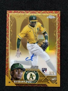 2023 TOPPS GILDED COLLECTION BASEBALL Esteury Ruiz Topps Chrome Gold Etch Autographs Red /5