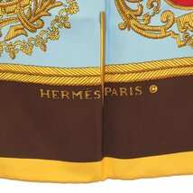 質屋 エルメス HERMES カレ90 パリの紋章 Les Armes de Paris スカーフ 茶 水色 スカーフ シルク H7881 みいち質店_画像4