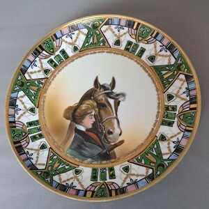  Old Noritake horse .. woman decoration plate 