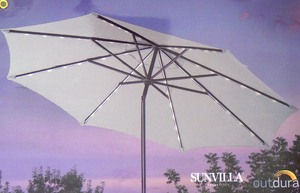  new goods outlet SUNVILLA LED light attaching market umbrella W290cm H250cm gray series solar charge tilt aluminium garden parasol 