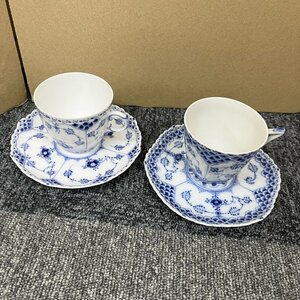 99611◎ROYAL COPENHAGEN ロイヤルコペンハーゲン カップ＆ソーサー 2客 ブルーフルーテッド フルレース