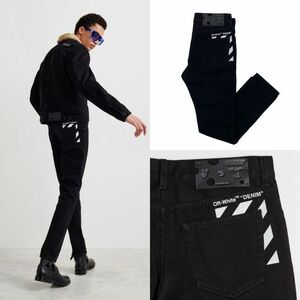 【サイズ選択】定価71000円■OFF-WHITE / オフホワイト■ジップフライ ブラックジーンズ ■Diagonal Pocket Jeans■ブラックデニム