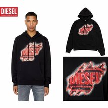 【サイズ選択】定価27500円■DIESEL■ロゴプリントフーディー■プルオーバーパーカー■ディーゼル■ブラック/黒_画像1