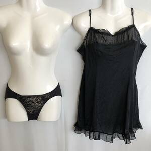 FFa-303　☆♪The 日本ボデイー & 白鳩　EXCEL Ladys Black Lingerie ♪☆ エレガンススリップ＆ショーツ 　2点　MLサイズ