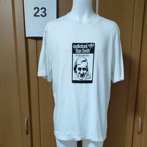 アディダス半袖TシャツL/LL　ホワイト　スタンスミス＆トレフォイル三つ葉プリント　Stan Smith　adidasビンテージ