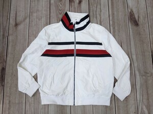 10．TOMMY HILLFIGER　トミーヒルフィガー　ロゴデザイン　ジップアップナイロンジャケット　ブルゾン　メンズL　白ネイビー赤 y411