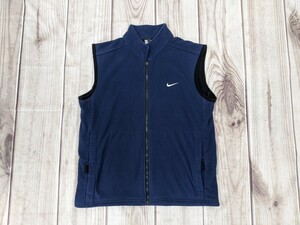 9．00s　NIKE ナイキ　THERMA-FIT　フロントロゴ スウォッシュ ジップアップフリースベスト　メンズS　ネイビー黒白x505