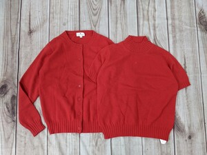 2．2点 courrege クレージュ　　イトキン製　カシミヤ100 カシミア100　半袖ニットセーター/ニットカーディガン 　レディース９R　赤x607