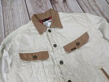 17．Lee WESTERNER JACKETS 0102 裏地チェック柄 中綿入り 牛革レザー切替 コットンジャケット　メンズM　薄ベージュ茶系y601_画像1