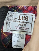 17．Lee WESTERNER JACKETS 0102 裏地チェック柄 中綿入り 牛革レザー切替 コットンジャケット　メンズM　薄ベージュ茶系y601_画像7