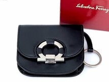 Salvatore Ferragamo フェラガモ コインケース キーリング付き 財布 JP-224191 ガンチーニ レザー ブラック_画像1