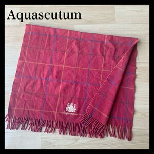 Aquascutum アクアスキュータム ウール 大判ストール レッド系 ブランケット