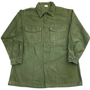 60s 米軍 U.S.ARMY ユーティリティシャツ 16 1/2×32 オリーブ グリーン Cotton Sateen OG 107 ミリタリー シャツ ジャケット ヴィンテージ