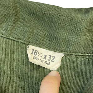 60s 米軍 U.S.ARMY ユーティリティシャツ 16 1/2×32 オリーブ グリーン Cotton Sateen OG 107 ミリタリー シャツ ジャケット ヴィンテージの画像4
