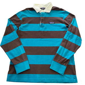 patagonia ORGANIC COTTON ラガーシャツ M ボーダー柄 ブルー×ブラウン パタゴニア 長袖 ポロシャツ 53820 2014年製