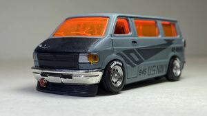 hotwheels ホットウィール dodge van 車高短 テッチン メッキホイール ホワイトレター カスタムミニカー 零戦仕様 us NAVY