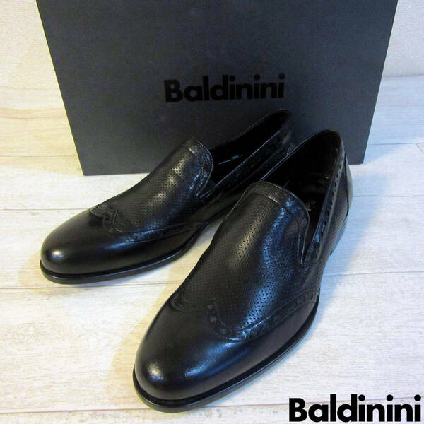 新品 未使用 バルディニーニ Baldinini イタリア製 本革 ローファー レザーシューズ スリッポン ウイングチップ メンズ 革靴 40 25cm 相当