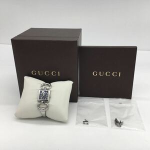 GUCCI グッチ 120 トルナヴォーニ スクエア レディース 腕時計 シルバー×黒文字盤 GG コマ部分4個・箱付属 新品電池交換済 動作確認済