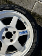 コペンに装着 te37 15インチ 5.5j +45 165-50r15 ホイールタイヤセット 白ホイ ボルクレーシング レイズ ce28 軽量 鍛造 bbs ワークホイ_画像6