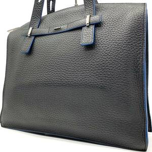 1円●新品同然/定価10万●FURLA フルラ ジョーヴェ トートバッグ ビジネスバッグ ショルダー肩掛け A4収納 シボ革 カーフレザー 黒 メンズ