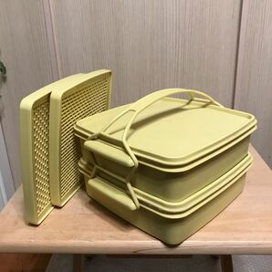 タッパーウェア デュエットすのこ付 ピクニック お弁当　お正月　重箱 イエロー