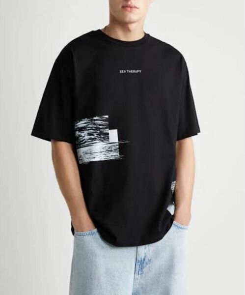 ZARA グラフィック プリント Tシャツ ブラック Mサイズ