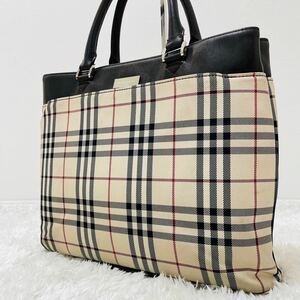 1円〜BURBERRY バーバリー ノバチェック ミニトート ハンドバッグ トートバッグ キャンバス レザー ベージュ ブラウン ロゴプレート