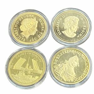 古銭 外国金貨 4枚おまとめ CANADA FINE GOLD 1OZ ERIZABETHⅡ ロシア記念コイン ロシア女帝記念コイン コインケース入り