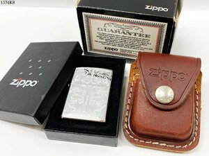 ★未使用★ ZIPPO ジッポー ベネチアン アラベスク 2006年 オイルライター シルバー 喫煙具 レザー ライターポーチ 箱付き 1334K8-20