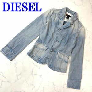 ディーゼル ウオッシュデニム テーラードジャケットブルーDIESEL カジュアル ポケット ペイント加工有 コットン デニムジャケット S C7626