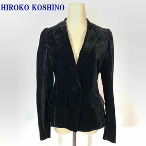 ヒロココシノ ベロア 切り替えテーラードジャケット ブラック HIROKO KOSHINO カジュアル ポケット無 光沢感有 バックスリット無 ９C7816