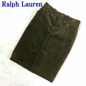 ラルフローレン コットンコーデュロイタイトスカート カーキ Ralph Lauren カジュアル 両サイドポケット有 バックスリット有 7 C7955